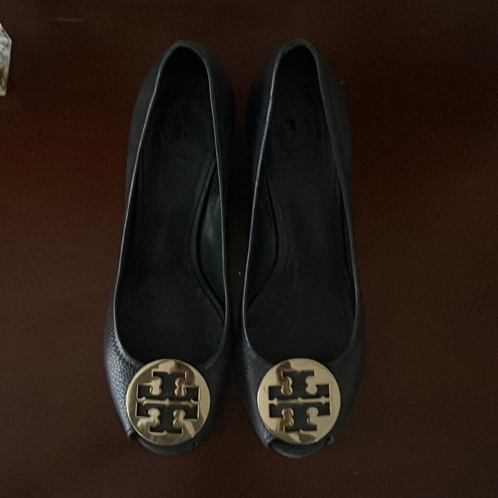 Navy Blue Tory Burch wedge shoes- open toe- 39